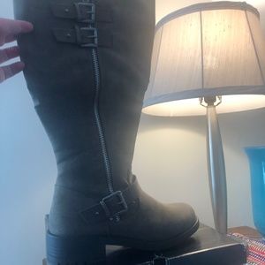 Wide Width Knee High Boots -Gray Buckle Torrid
